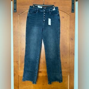 Judy Blue HR Dark Wash Button Fly Distressed Hem Straight Jeans Various NEW